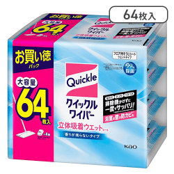 【大容量】クイックルワイパー 立体吸着ウエットシート 64枚入 [R]