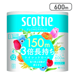 トイレット シングル 3倍長持ち 150m 4ロール スコッティフラワーパック[R]