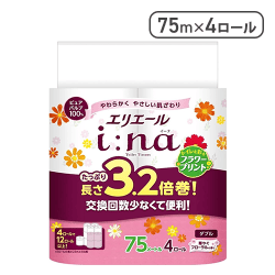 エリエール i:na(イーナ) トイレットペーパー フラワープリント ダブル 3.2倍巻き 75m×4ロール[R]