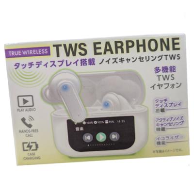 【ホワイト】ディスプレイ搭載ノイズキャンセリングTWSイヤフォン