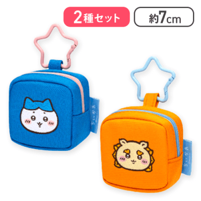 【ハチワレ＆シーサー】ちいかわカラビナつき刺繍スクエアミニポーチ