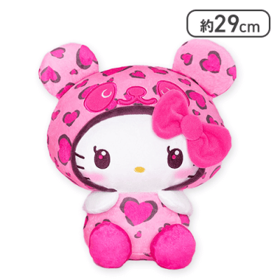 【ビビッドピンク】パンダ ハローキティ レディなヒョウ柄BIGぬいぐるみ
