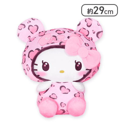 【獲得1個まで】【ライトピンク】パンダ ハローキティ レディなヒョウ柄BIGぬいぐるみ